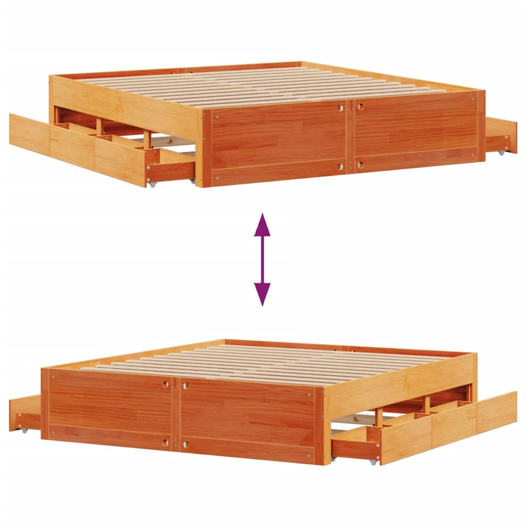 Solid Wood Bed without Mattress with Drawers Brown 180 x 200 cm