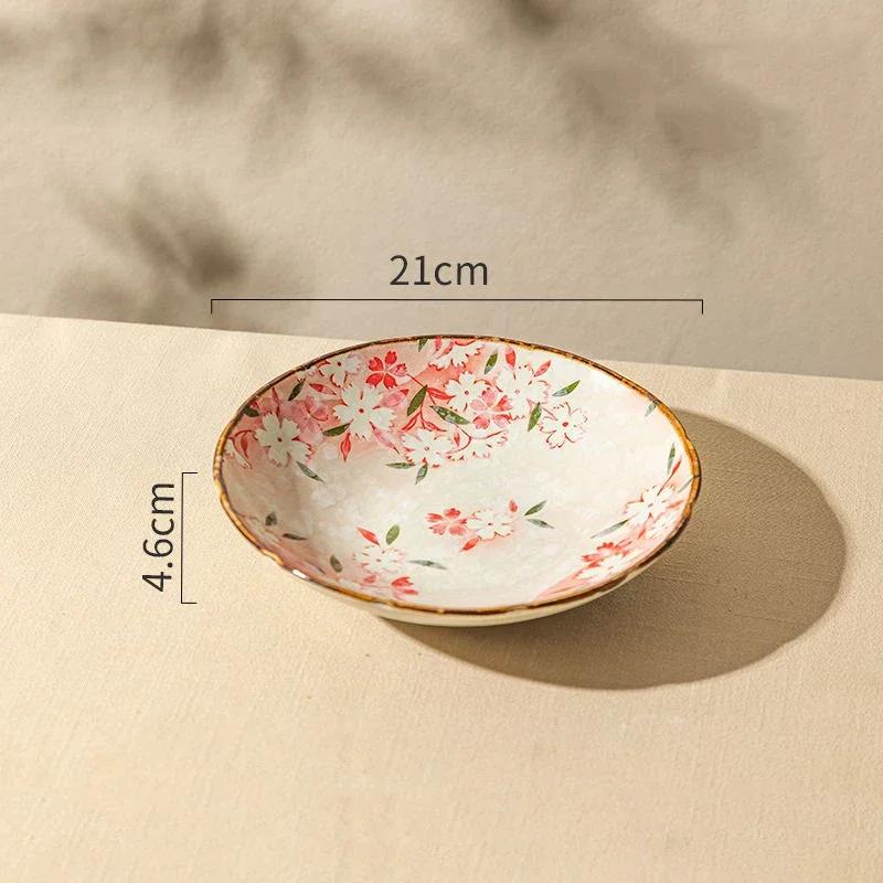 Farfurii Ceramice cu Flori în Stil Japonez, Restaurant High-End, Farfurie pentru Salată/Fructe, Farfurie pentru Cină pentru Acasă cu Mâncăruri Delicioase, Veselă Unică