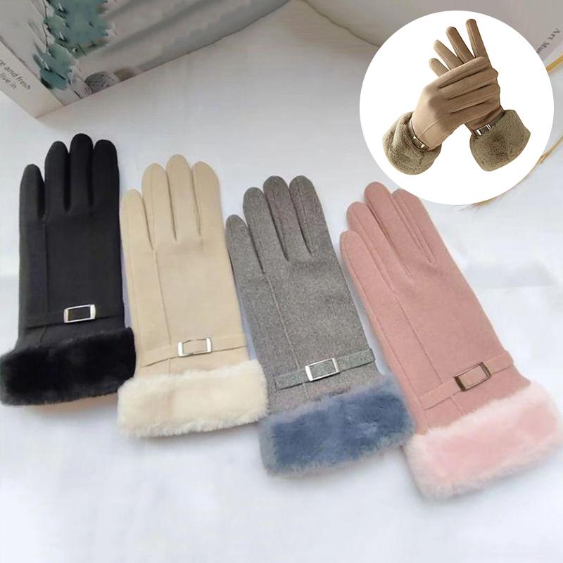 Herbst Winter Warme Wildlederhandschuhe Plus Samt Verdickte Plüsch Dekor Stulpenhandschuhe Outdoor Kältefest Touchscreen Reit Ski Handschuhe