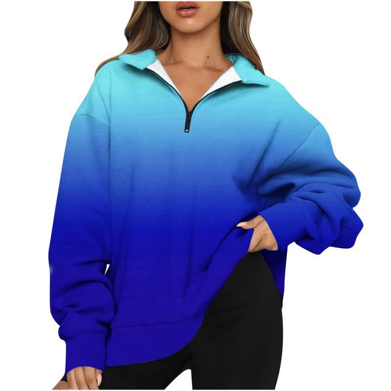 2025 Women's Printed Top Half-zipper Pullover Long-sleeved Sweatshirt Female