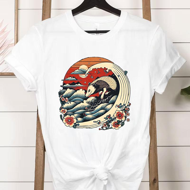 Vintage Opossum Wave Classic Tshirt Women Funny Possum Gift Retro Flower Wave Opossum Tshirt Female Cute Opossum Lover Tees
