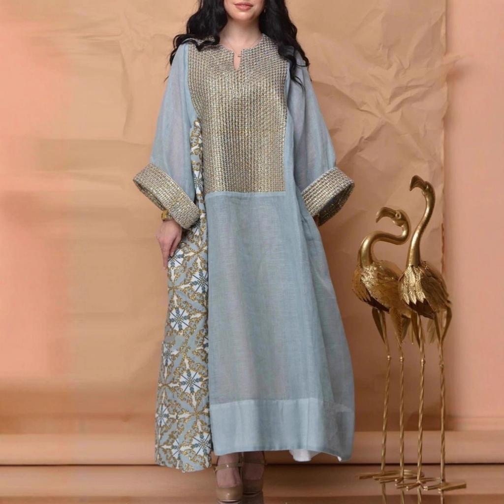 Spring Summer New Women's European American Style Loose Long Sleeve Printed Breathable Casual Dress