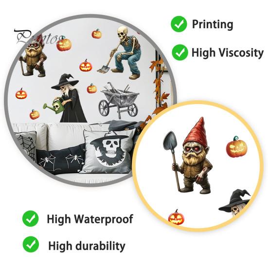 Durable PVC Wall Murals Halloween Sticker, Pumpkin Witch Skeleton Printed, Self-adhesive Waterproof Autumn Harvest Stickers Decals, for Farm