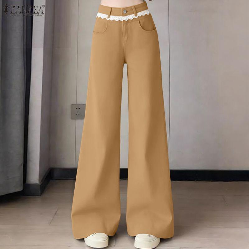 ZANZEA Women Casual Solid Color Loose Long Straight Pants