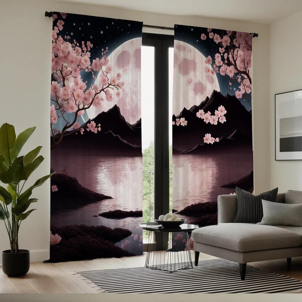 2pcs Floral Blossom Curtains   Polyester Fabric   Window Decor for Home Decor   Rod Pocket Curtains