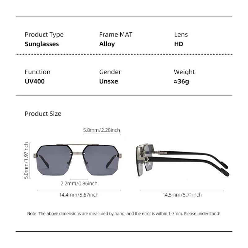 Trendy Aviator Sunglasses for Mens Womens Retro Double Bridge Metal Driving UV400 Outdoor Eyewear Semi-Rimless