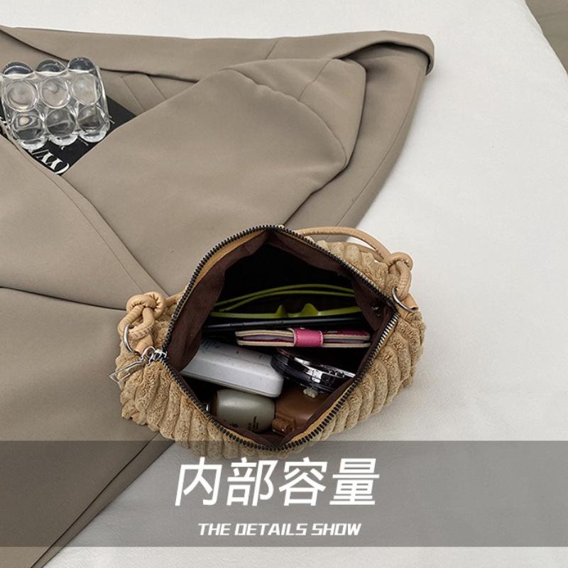 Simple Corduroy Shoulder Bags for Women Versatile Solid Color Ladies Underarm Bag Lightweight Portable Female Handbag Purse