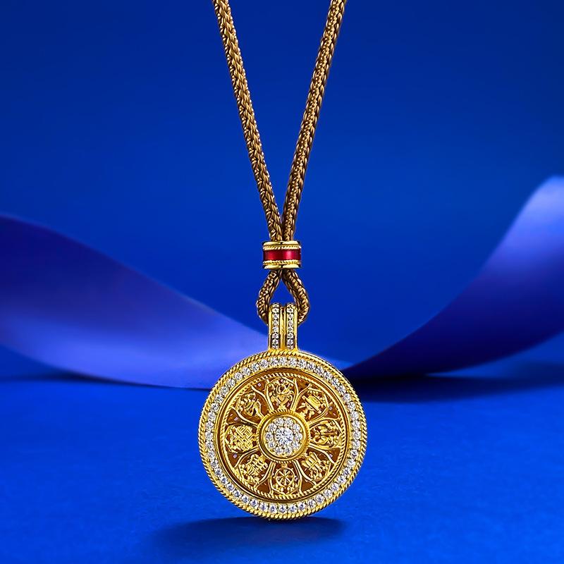 

Jewelry Eight Treasures Compass Pendant Hollow Pattern Totem Rotatable Rope Necklace 925 Silver