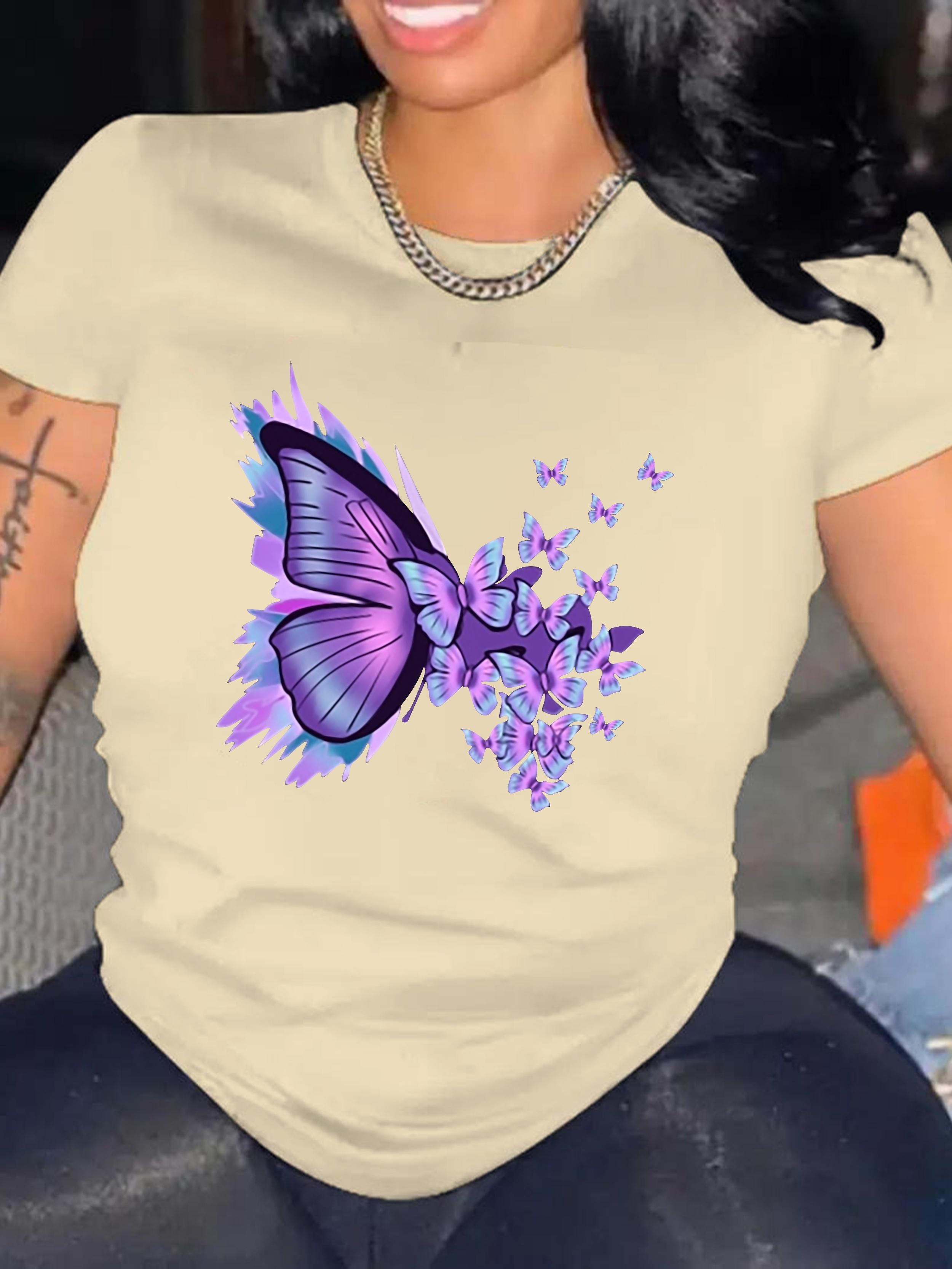 Colorful Butterfly Premium Womens Printed Tshirt Shirt Fashionable and Trendy Pattern Harajuku Sleeve Casual Aesthetic Clothes S