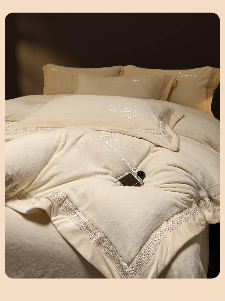 Luxurious Autumn/Winter Premium Embroidered Warm Thick Milk Velvet Four Piece Set - Lucia