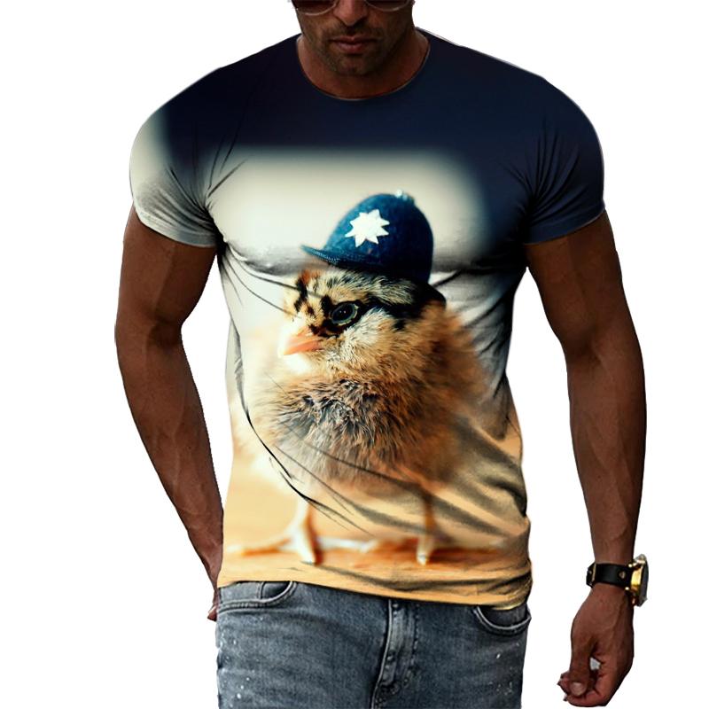 Camiseta con estampado de pájaros divertidos y personalidad de verano para hombre, camisetas casuales con cuello redondo y estampado 3D, estilo callejero de hip hop
