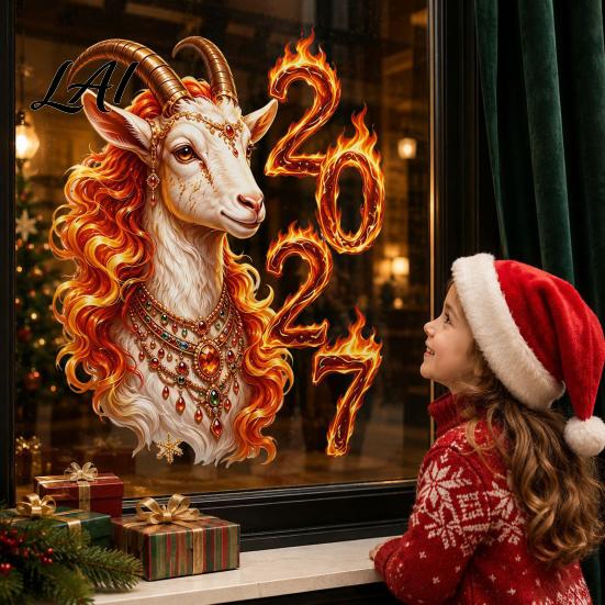 Electrostatic Window Stickers Chinese New Year Static Clings Goat Sticker 2027 Sheep Celebration Supplies Reusable Lunar Xmas Decor for Home