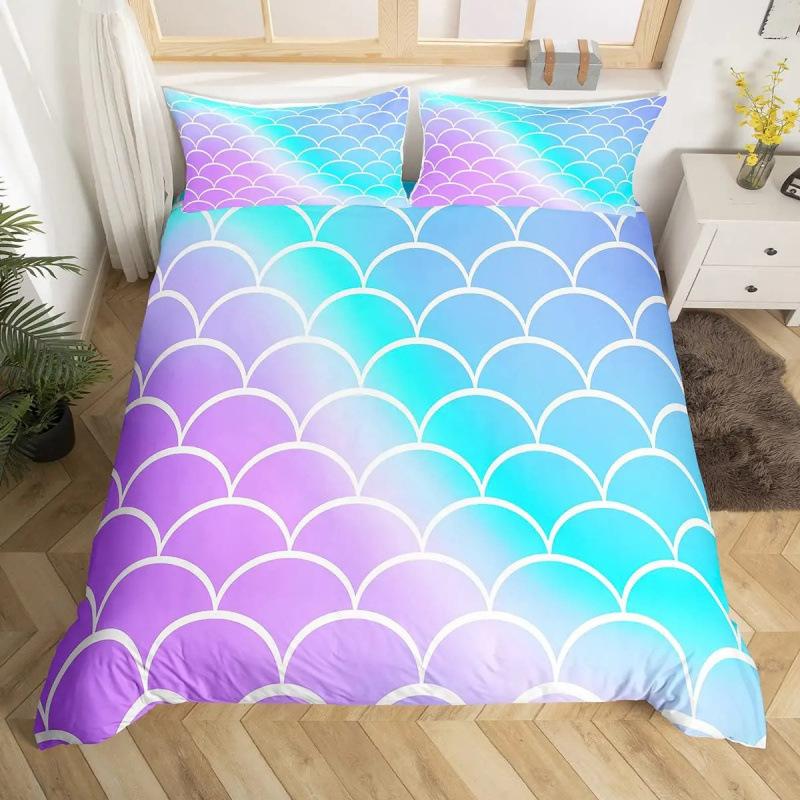 Colorful Mermaid Bedding Set 3D Print Mermaid Girl Duvet Cover Pillowcase Multi Size Bedding Decoration, Machine Washabl