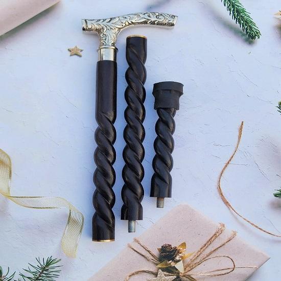 Baston unic cu mâner din alamă, baston pliabil din lemn lucrat manual, baston și baston cu mâner argintiu