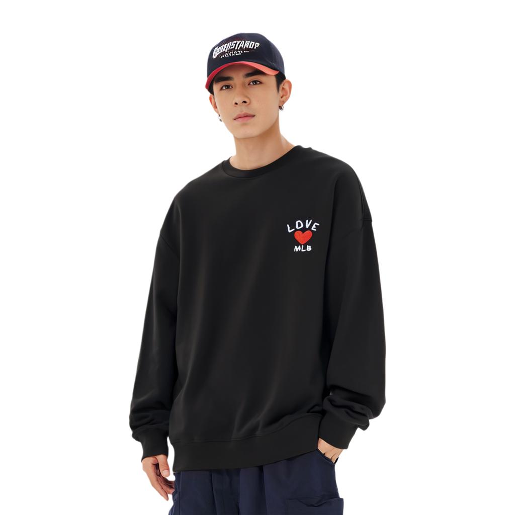 MLB Heart Embroidery Crew Neck Long Sleeve Sweatshirt Unisex Sweatshirt Black 31MTH2061-50L