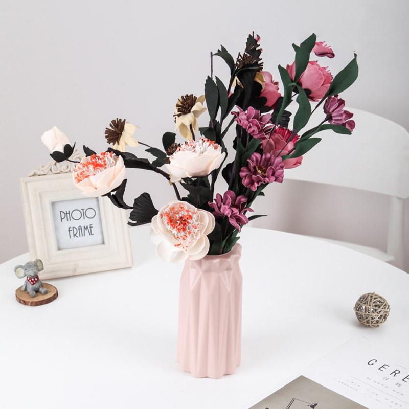 1 Pcs Nordic Flower Vase Imitation Ceramic Plastic Flower Vase Living Room Desktop Decoration Wedding Centerpiece Arrangement