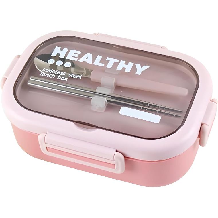 Edelstahl-Lunchbox, 2-Fächer-Bento-Box für Erwachsene, Leicht zu reinigen, Auslaufsicheres Design, Lebensmittelaufbewahrungsbehälter mit Geschirr für die Familie,