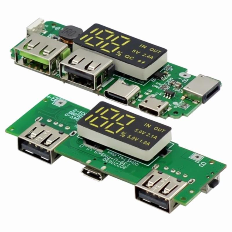 LED Dual USB 5V 2.4A Micro/Type-C USB Mobile Power Bank 18650 Charging Module Lithium Battery Charger Board Circuit Protection