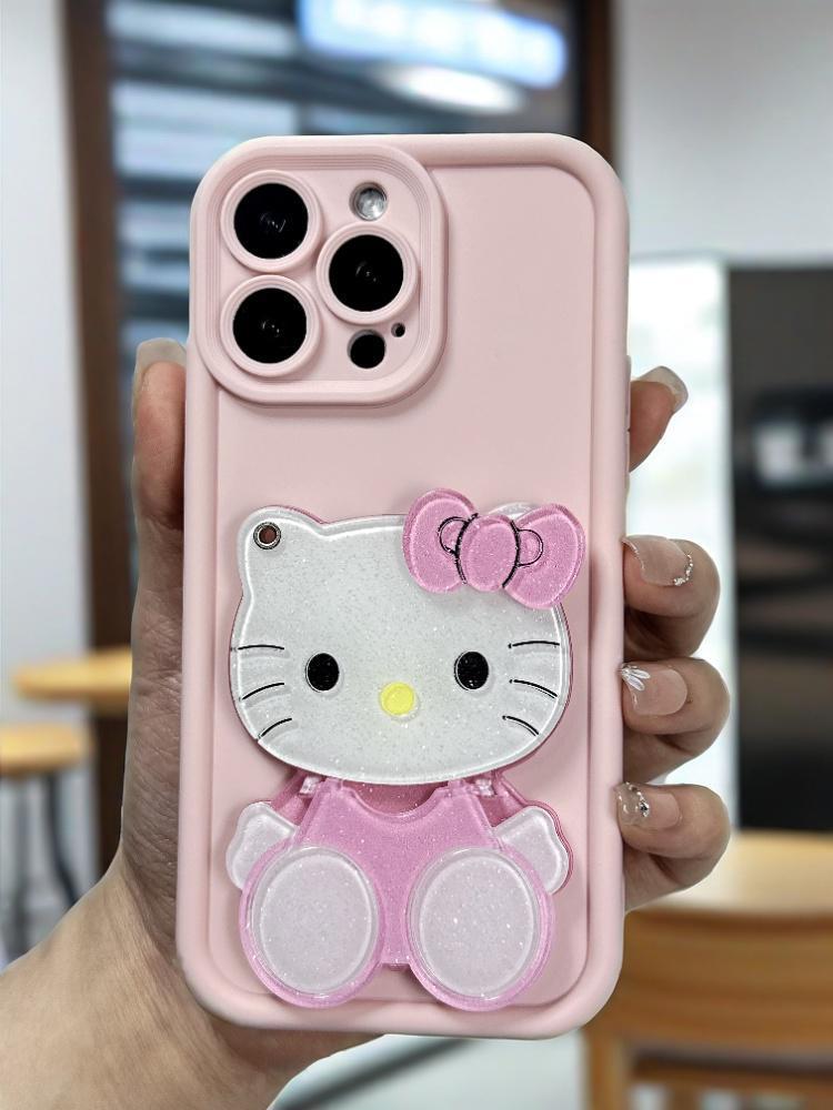 

3D Hello Kitty Makeup Mirror Case for Apple 16 Pro Max, Full Coverage Holder for 11/12/13 iPhone 16