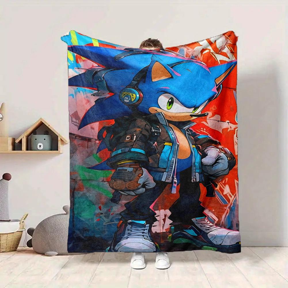1 stuks Sonic Urban Flanellen Deken, Zacht Huidvriendelijk met Digitale Print, Diverse Maten Verkrijgbaar voor Familie, Vrienden, Verjaardag