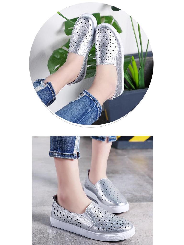 2025 Spring/Summer Women's Genuine Leather Cutout Breathable Slip-on Loafers