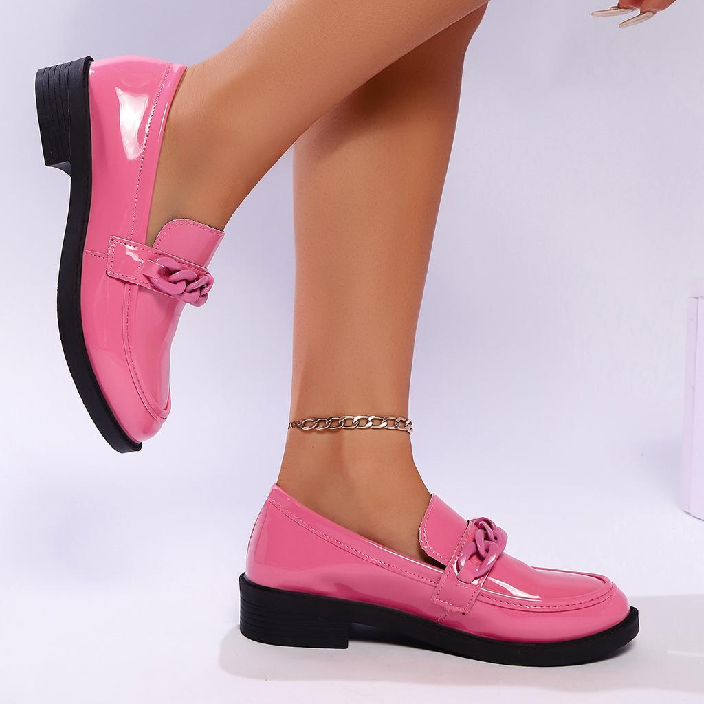 Large Size Loafers Women's 2025 Spring and Autumn Foreign Trade New Solid Color Round Head Thick Heel Women's Casual British Single Shoes