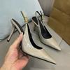 Luxury  Patent Leather Women Pumps Sexy Pointed Toe Elegant Dress Wedding Bridal Slingback Buckle Strap Autumn Ladies Shoes