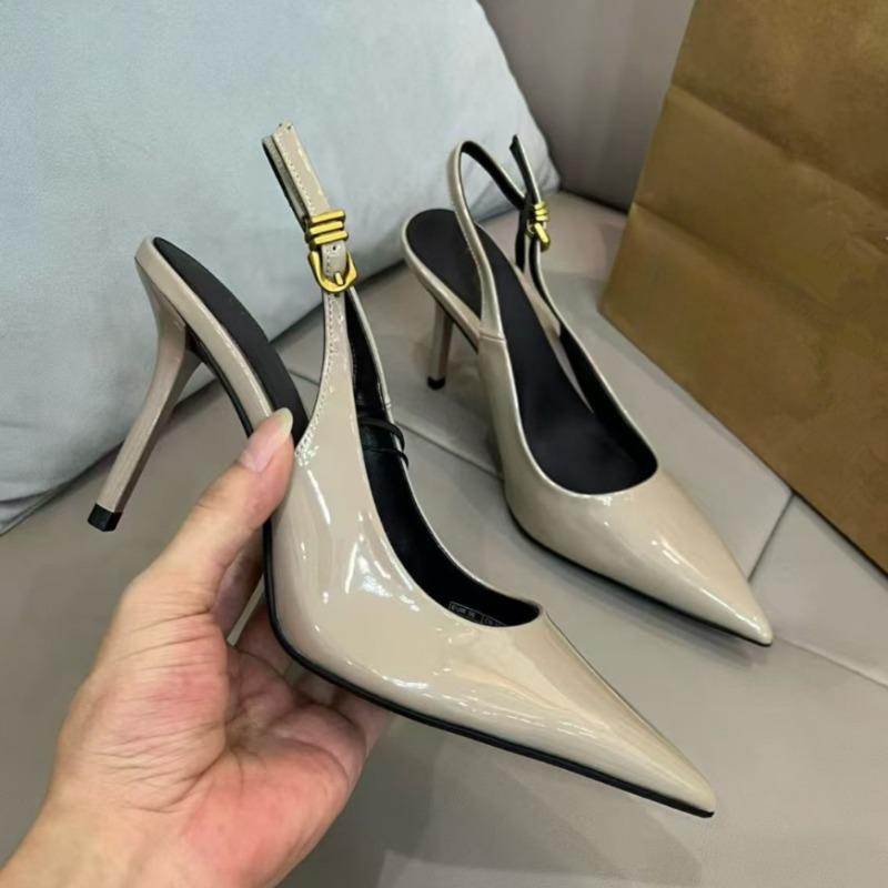 Luxury  Patent Leather Women Pumps Sexy Pointed Toe Elegant Dress Wedding Bridal Slingback Buckle Strap Autumn Ladies Shoes