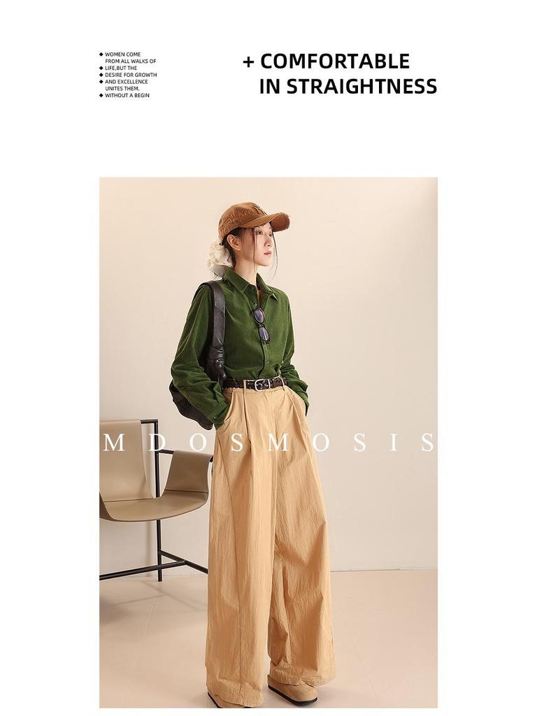Women's Long Sleeve Washed Corduroy Blouse - Drop/Regular Shoulder, 100% Cotton, Slim Fit, for Spring, Autumn, Winter.