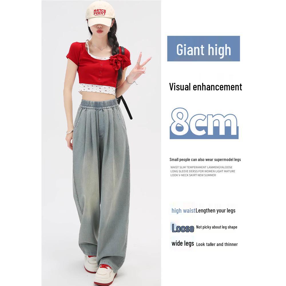Women’s Tencel Soft Denim High-Waist Loose Jeans – Summer 2024 Retro Wide-Leg Style