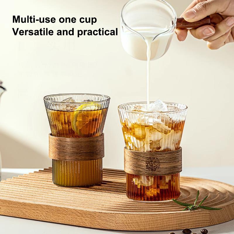 Japanese Vertical Pattern Milk Glass Tea Cup Transparent Wine Glass Anti-Scalding Insulation Brewing Fair Cup Coffee Drinkware
