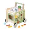 Wooden Baby Walker Stroller with Educational Learning Aid - Anti-Tip Push Car Toy for Toddlers