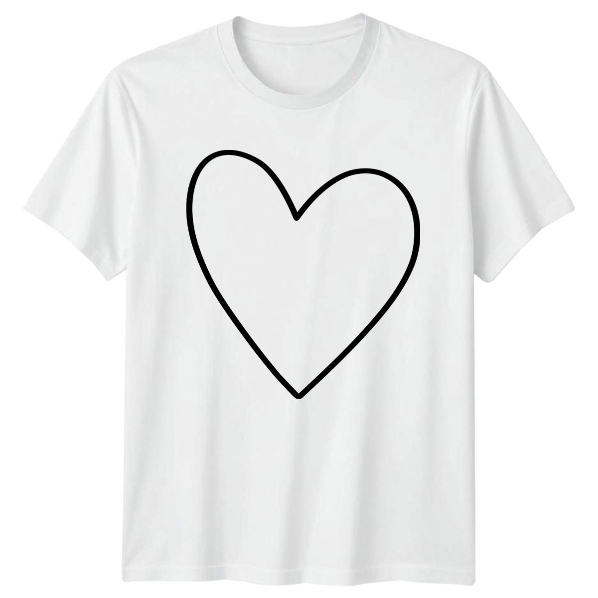 Simple Hand Drawn Heart Outline Aesthetic T-Shirt Minimalist Love Relationships XXXXL