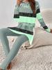 Crew neck long-sleeved set slim-fitting sports retro pattern printed slim-fitting yoga trousers set