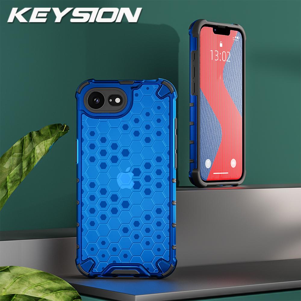 KEYSION Shockproof Armor Case for iPhone 16e Soft Silicone+PC Transparent Honeycomb Phone Back Cover for iPhone 16e 2025