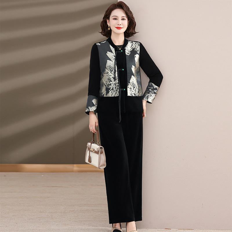 Mom's New Chinese Style Spring & Autumn Two-Piece Top Set for Middle-Aged & Elderly