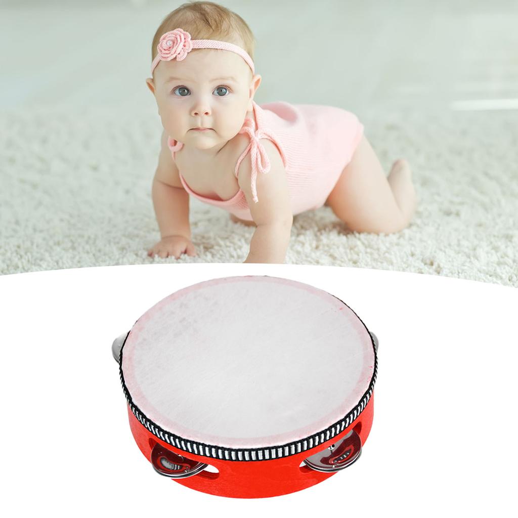 Kids Tambourine Drum Solid Wood Ergonomic Handle Pleasant Sound Tambourine Music Educational