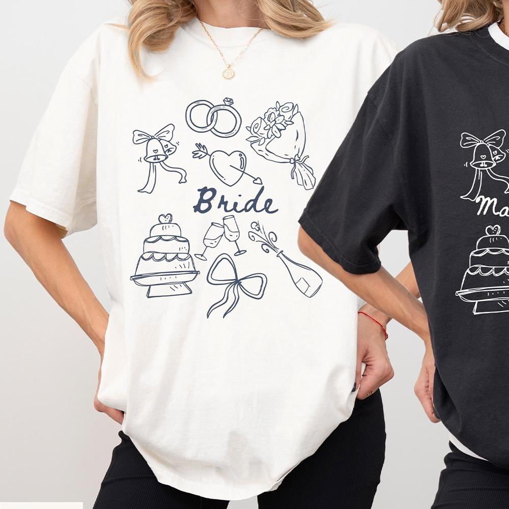 Bride Bridesmaid Shirt Custom Wedding Day Getting Ready Comfort Shirts Group Matching Tee Cotton Y2K Top Daily Trendy Streetwear