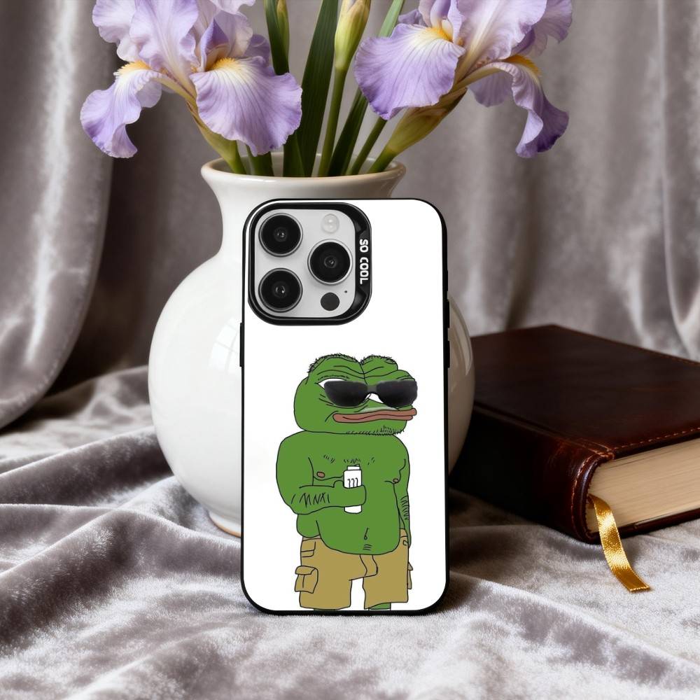 Lustige P-Pepe der F-Frosch Handyhülle Für iPhone17,16,15,14,13,12,11 Plus,Pro Max Schwarz Candy Silberbeschichtete Hülle