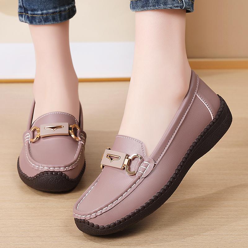 Einfache Damen Leder Loafer Fahr-Mokassins Bequeme Flache Schuhe Schwarz Lässige Slip-Ons Große Größen Schwarz Business Büroschuhe