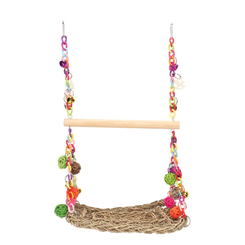 Bird Seagrass Swing Toys Colorful Rattan Balls Double Layer Parrot Climbing Hammock Swing with Wood