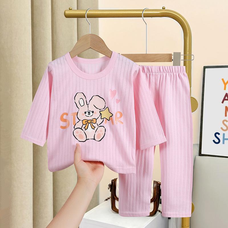 Summer Children's Long Sleeved, Long Pants, Home Clothes Set, All Cotton Underwear, Baby Thin Sleepwear, Sleeping Pants, Air-conditioned Clothing