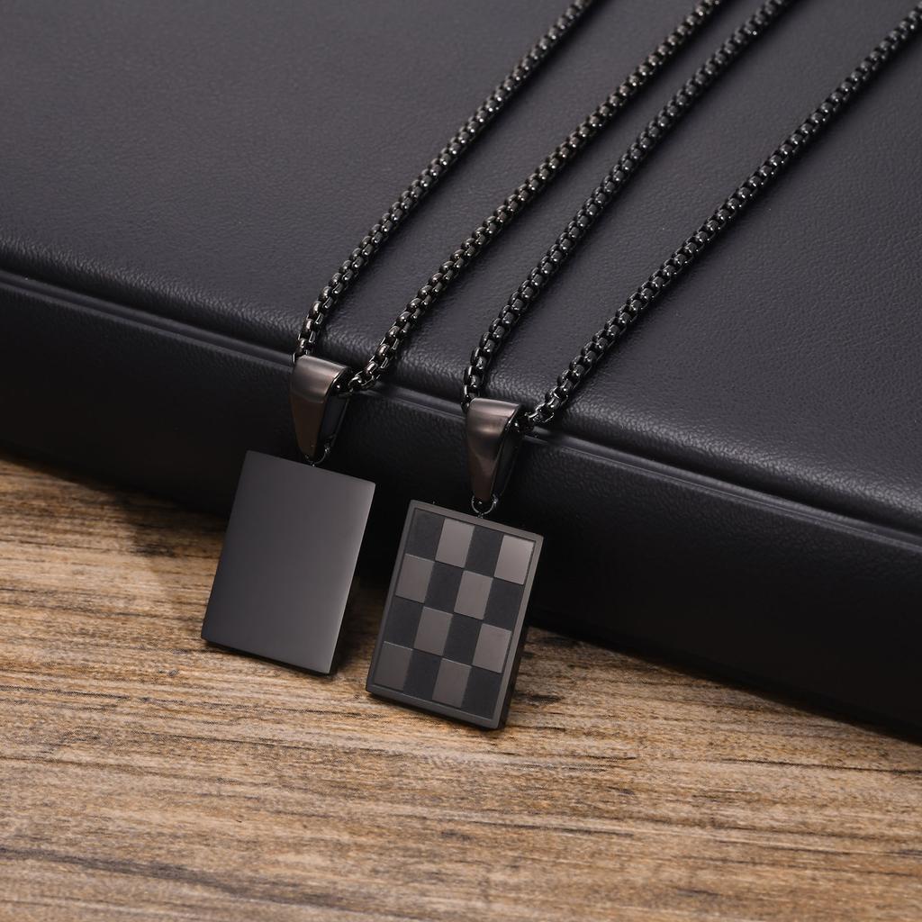 Mprainbow Men's Square Checkerboard Necklace,Waterproof Stainless Steel Checkered Geometric Pendant Collar Birthday Gift Jewelry