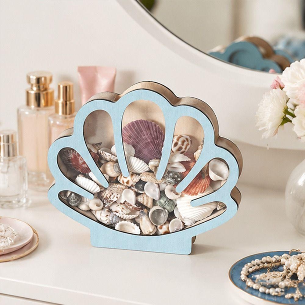 Dust-proof Seashell Display Box Wooden Shell Storage Box Display Organizer Box  Decorative Storage