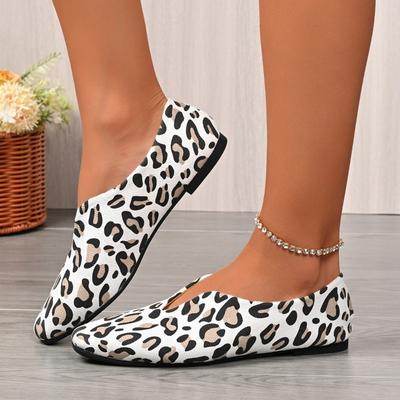 Nowe płaskie buty damskie w panterkę na wiosnę i jesień, nowe casualowe, miękkopodstawne, płytkie, z kwadratowym noskiem