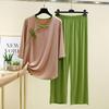 Pigiama con Fibbia Donna Primavera Estate Vestibilità Larga Taglie Forti Pantaloni Abbigliamento per la Casa Set Due Pezzi Capo Esterno