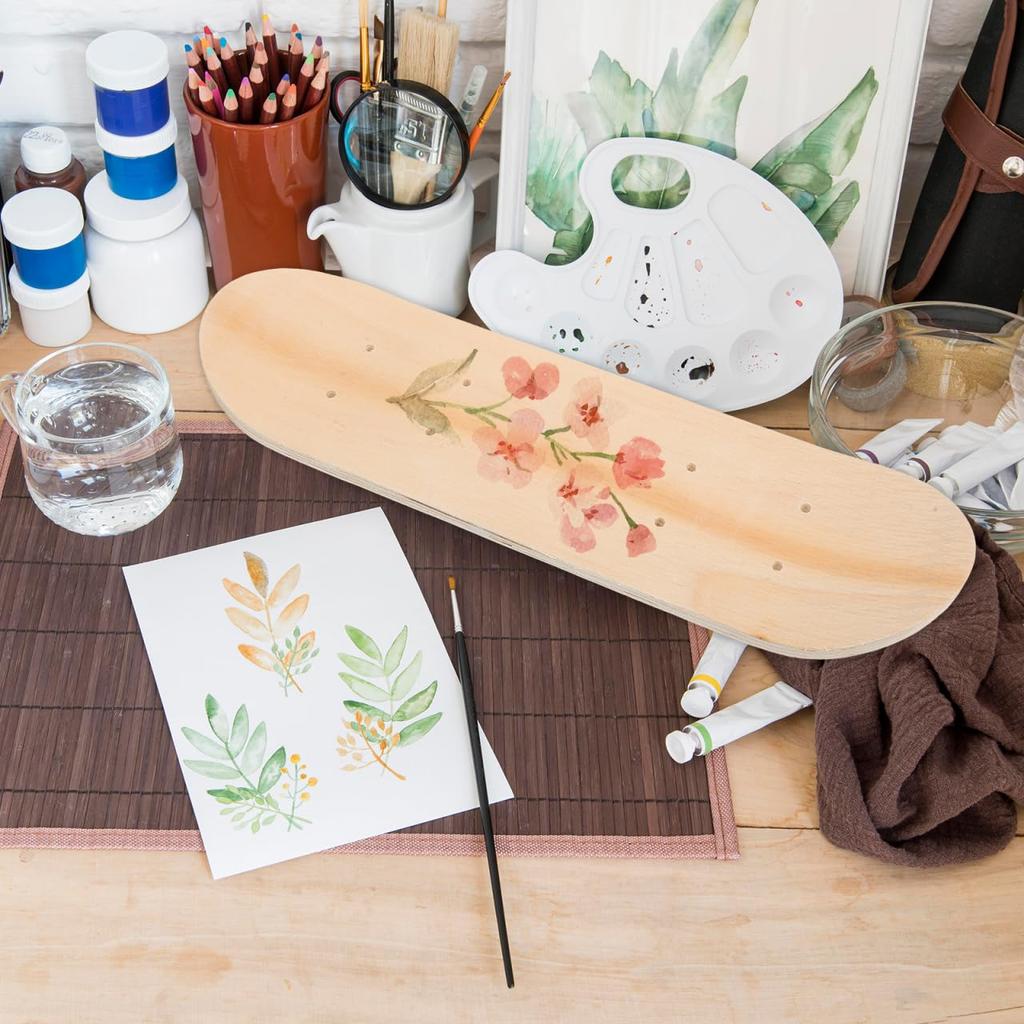 Deck de Skate Maple HOLIDYOYO para Crianças de 17 polegadas, Deck de Skate em Branco Pintável DIY com Furos Pré-Perfurados