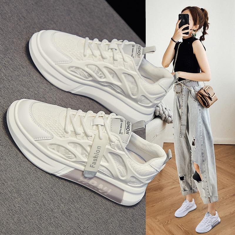 Platform white shoes women's summer new breathable mesh casual board shoes versatile height-increasing women's shoes