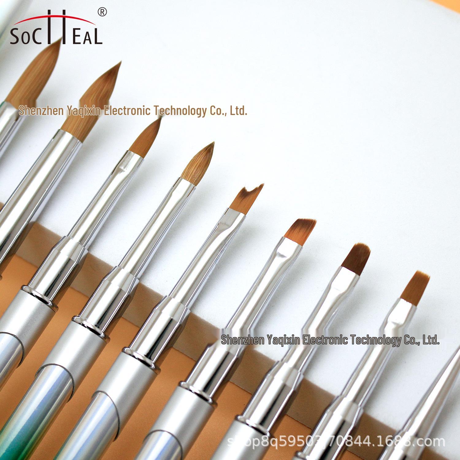 

Green Gradient Crystal Nail Art Brush Set with Slant Tip Metal Rods