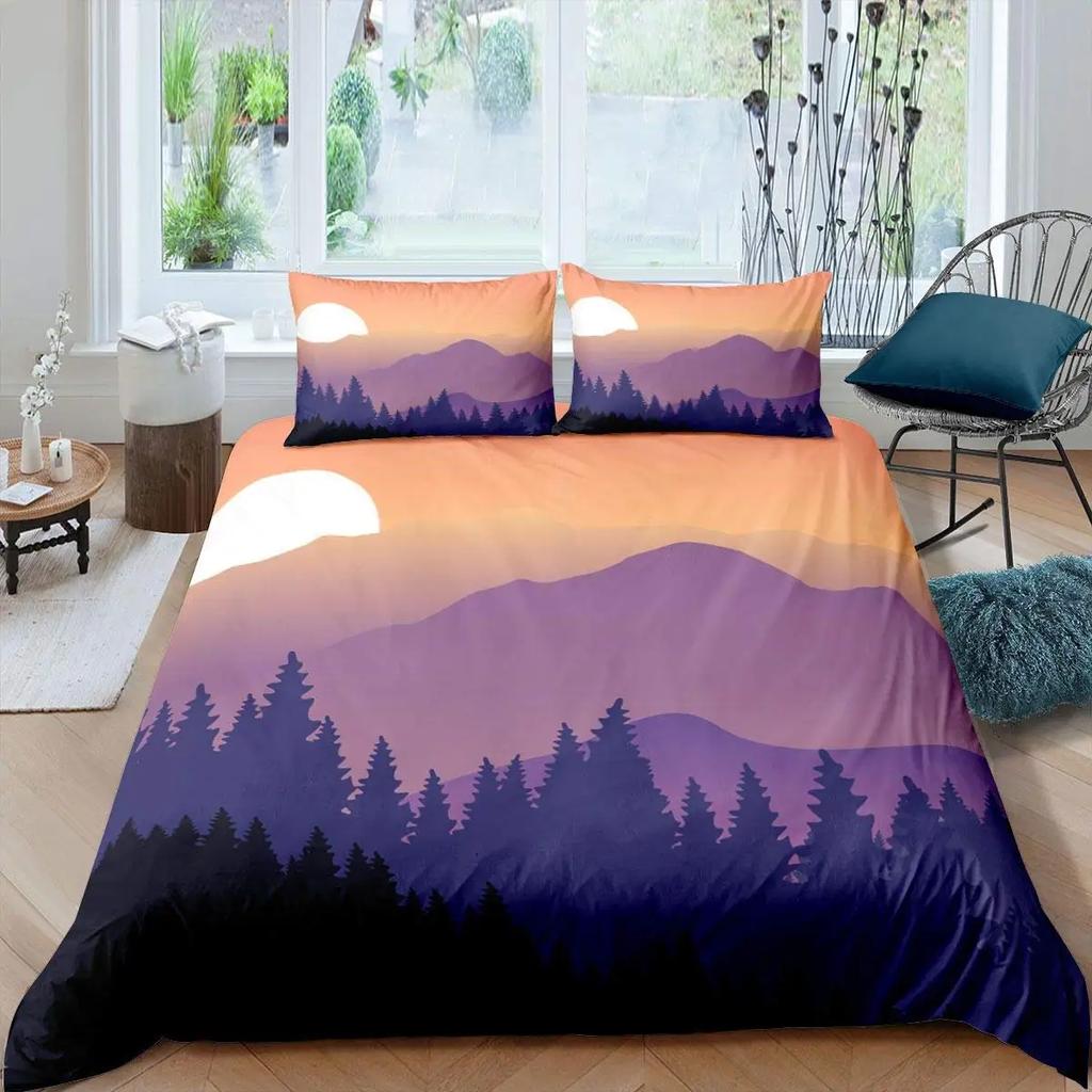 Smoky Mountain Bettbezug Kiefern Jungen Landschaft Bettdeckenbezug Naturlandschaft Kunst Studentenwohnheim Zimmerdekoration Queen King Größe